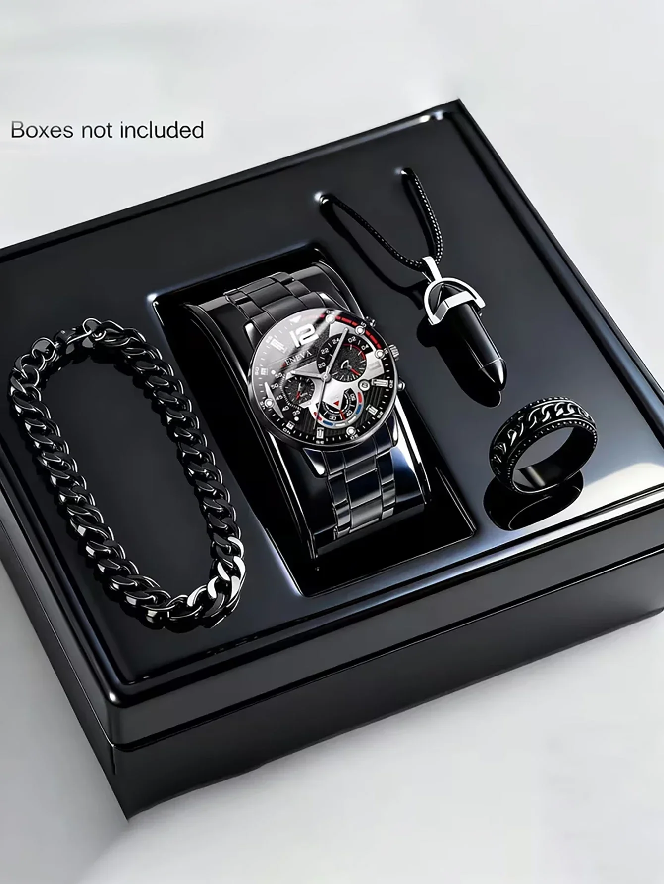 Men's Trendy Quartz Watch Set, with Bracelet, Necklace, Ring, Calendar Function, Birthday Gift, Box Not Included
Men's Trendy Quartz Watch Set, with Bracelet, Necklace, Ring, Calendar Function, Birthday Gift, Box Not Included