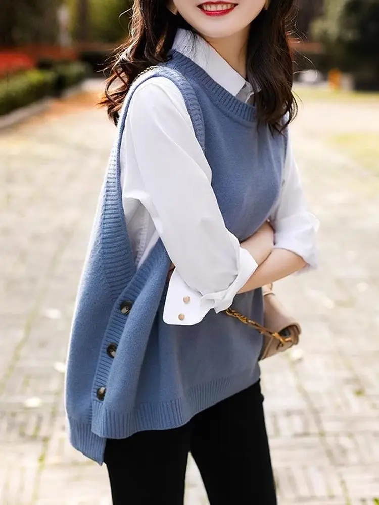 Свободный женский вязаный жилет, круглый пуловер Ne, весна-осень, новый корейский вариант, свитшот с лямкой на плечах...
Свободный женский вязаный жилет, круглый пуловер Ne, весна-осень, новый корейский вариант, свитшот с лямкой на плечах...