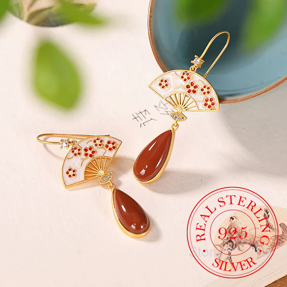925 Sterling Silver Jewelry Crystal Fan-shaped Flower Natural Red Jade Drop Earrings For Women Wedding Party Jewelry Gift
925 Sterling Silver Jewelry Crystal Fan-shaped Flower Natural Red Jade Drop Earrings For Women Wedding Party Jewelry Gift