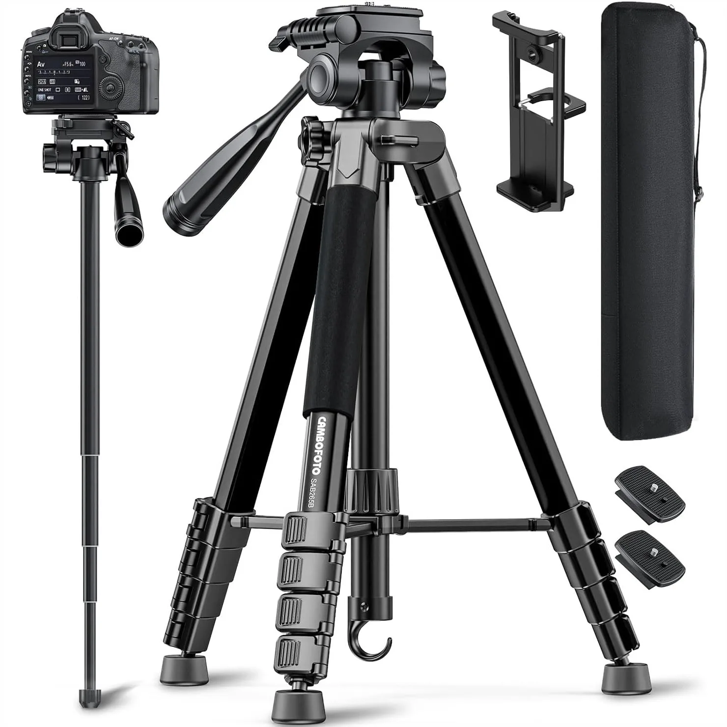 73" Camera Tripod and Monopod, Professional Aluminum Tripod Stand for DSLR/Mirrorless/Cell Phone/GoPro, with Phone Holder &
73" Camera Tripod and Monopod, Professional Aluminum Tripod Stand for DSLR/Mirrorless/Cell Phone/GoPro, with Phone Holder &
