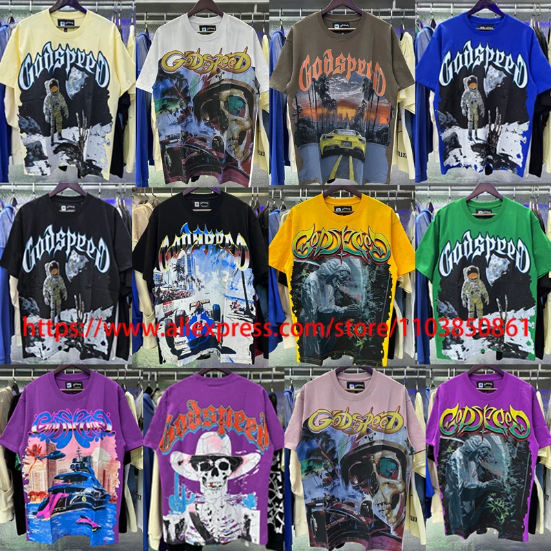 25ss Street Trend Godspeed T-shirt Summer High Quality Print Tees Round-necked GOD SPEED Short Sleeves Unisex Style Tops
25ss Street Trend Godspeed T-shirt Summer High Quality Print Tees Round-necked GOD SPEED Short Sleeves Unisex Style Tops