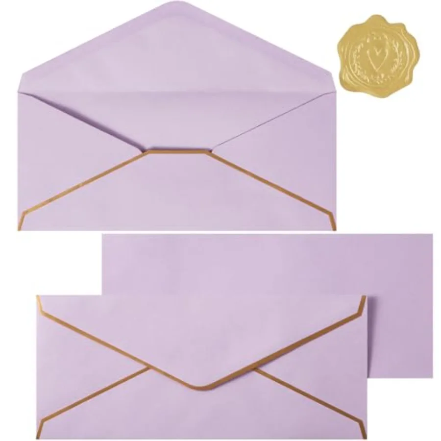 30 Pack Thick #10 Business Envelopes with Gold Border, 4 1/8 x 9 1/2 Thick Paper Standard Envelopes with Stickers for Office, C
30 Pack Thick #10 Business Envelopes with Gold Border, 4 1/8 x 9 1/2 Thick Paper Standard Envelopes with Stickers for Office, C