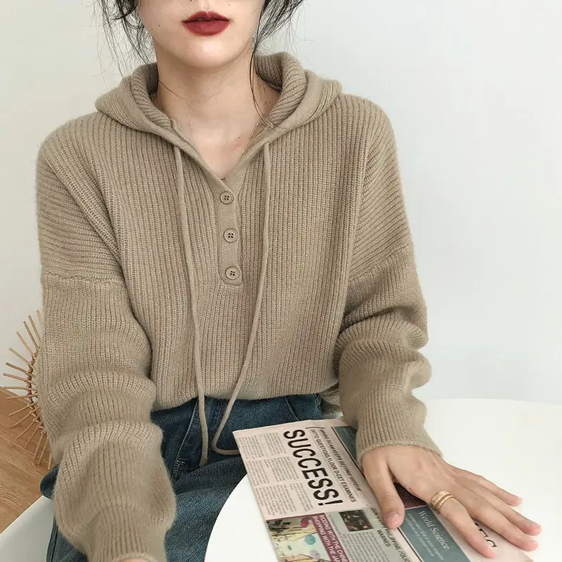 Women Autumn Hooded Sweater Vintage Female Solid Basic Knitted Tops Ladies Casual Slim Pullover Fashion Simple Pullovers G275
Women Autumn Hooded Sweater Vintage Female Solid Basic Knitted Tops Ladies Casual Slim Pullover Fashion Simple Pullovers G275
