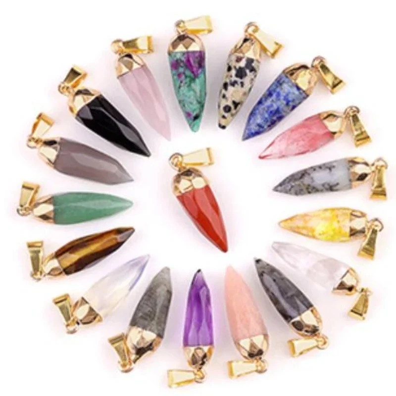 Gold-plated Natural Stone Bullet Shape Pendants Necklace Section Rose Quarts Citrine Lapis Lazuli Charms for Jewelry
Gold-plated Natural Stone Bullet Shape Pendants Necklace Section Rose Quarts Citrine Lapis Lazuli Charms for Jewelry