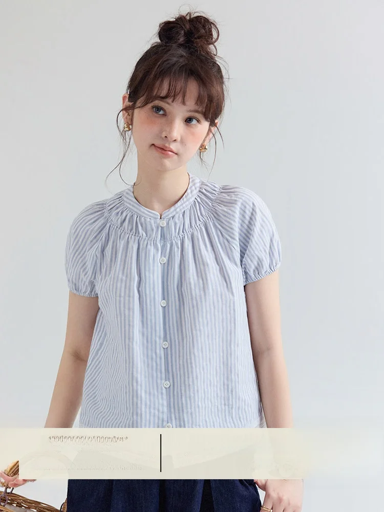 AMUU Original Texture Short Pure Cotton Striped Women's Shirt Summer New Style Short Sleeve Lace Trim Top Breathable Comfortable
AMUU Original Texture Short Pure Cotton Striped Women's Shirt Summer New Style Short Sleeve Lace Trim Top Breathable Comfortable