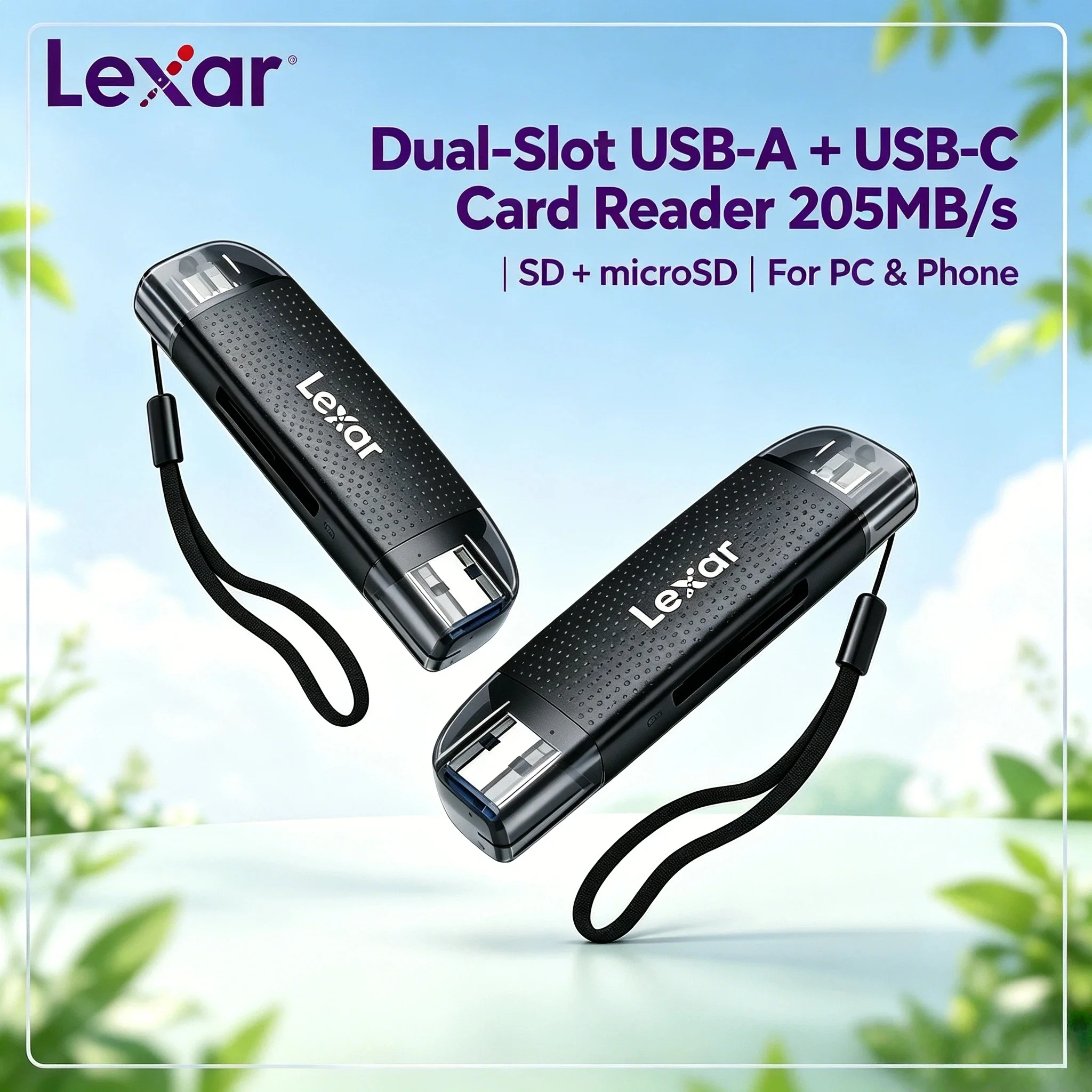 Lexar Dual Slot USB A USB C Card Reader Up to 205MB/s USB 3.2 SD Micro SD Card Reader for Computer Phone Ultra 4K Plus Fast
Lexar Dual Slot USB A USB C Card Reader Up to 205MB/s USB 3.2 SD Micro SD Card Reader for Computer Phone Ultra 4K Plus Fast