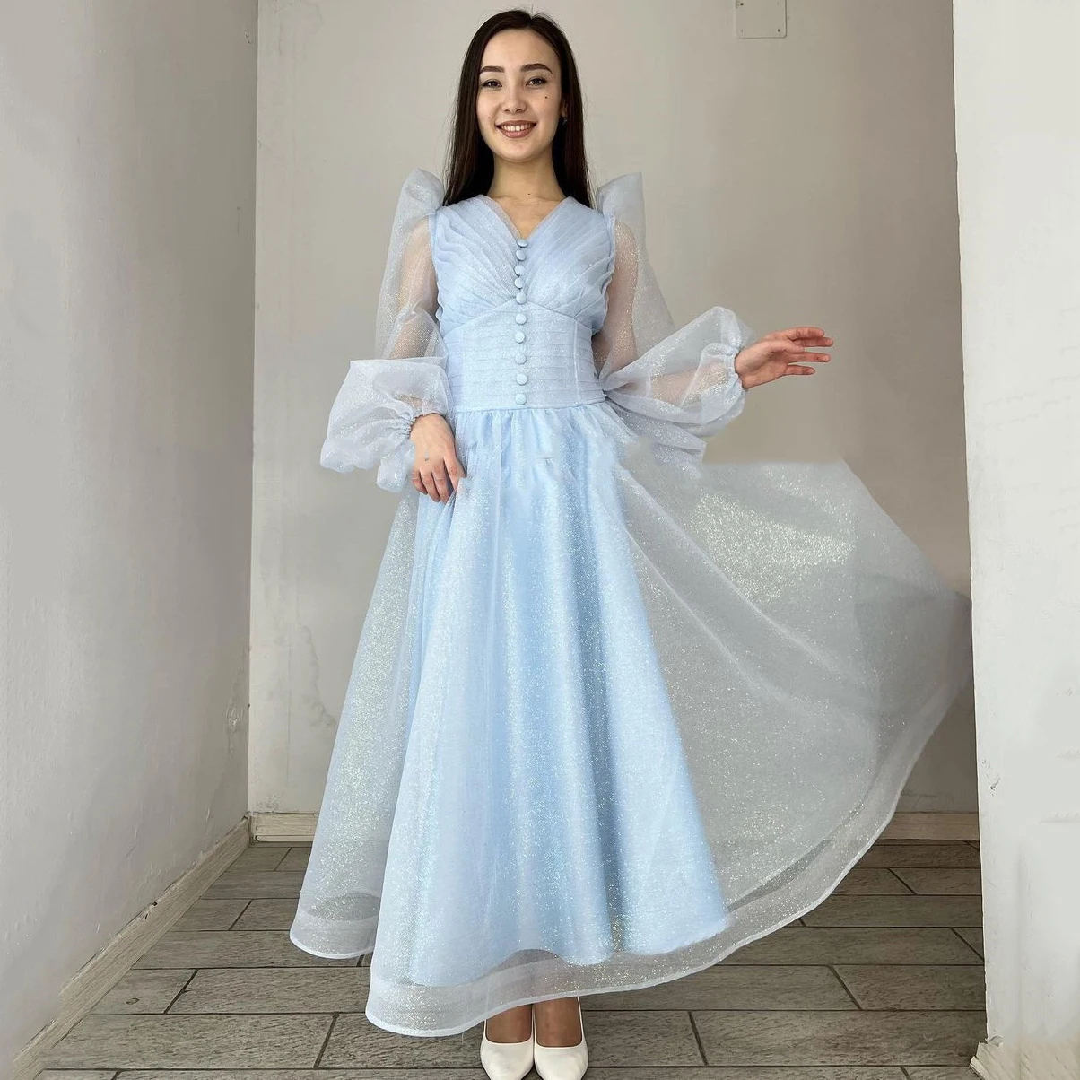 Sevintage Shiny Sky Blue Short Formal Prom Dresses See Through Long Sleeves Women Specail Homecoming Party Dress Evening Gowns
Sevintage Shiny Sky Blue Short Formal Prom Dresses See Through Long Sleeves Women Specail Homecoming Party Dress Evening Gowns