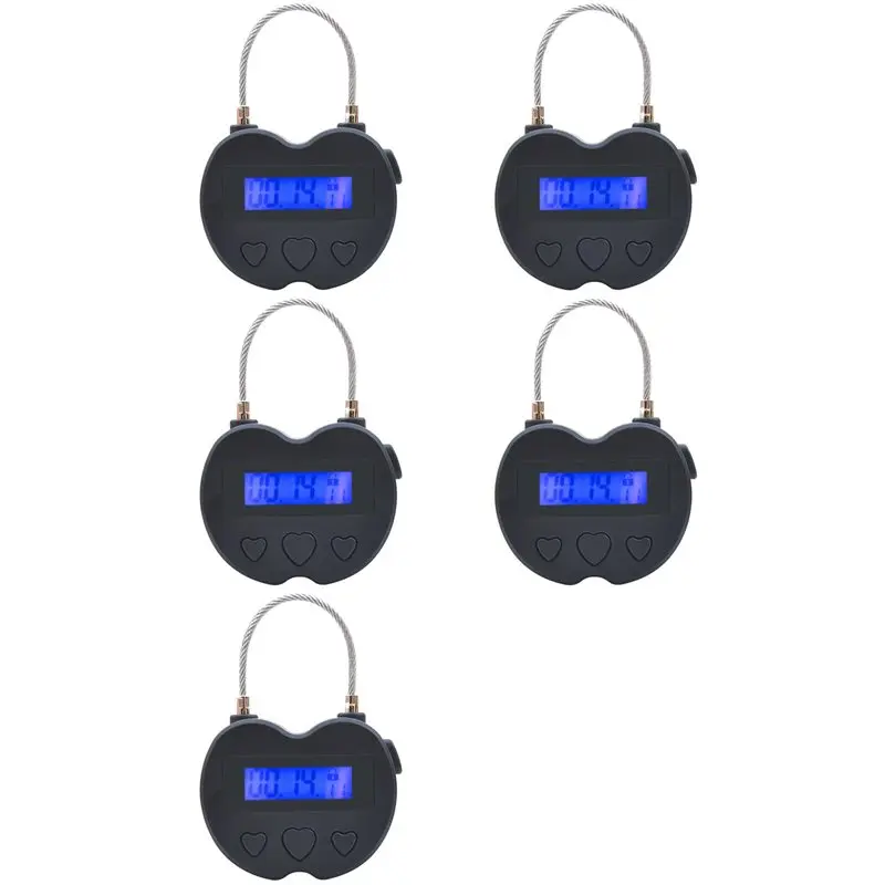 【NECESSITY】5X Smart Time Lock LCD Display Time Lock USB Rechargeable Temporary Timer Padlock Travel Electronic Timer Black