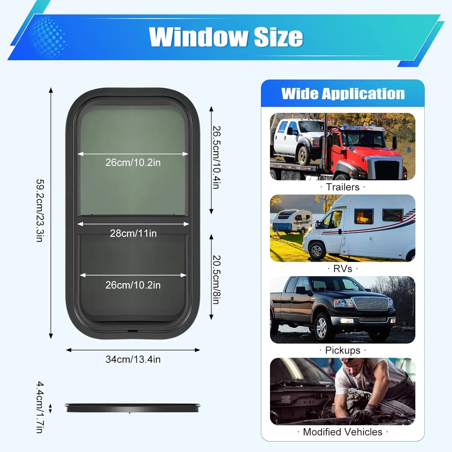 12" W x 22" H Vertical RV Window 20% Transmittance Tempered Glass Trim Ring Teardrop Camper Sunshade Replacement
12" W x 22" H Vertical RV Window 20% Transmittance Tempered Glass Trim Ring Teardrop Camper Sunshade Replacement