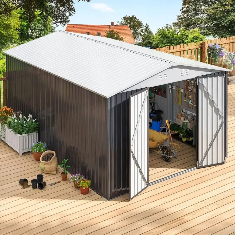 9.3x13.5 T Qutdoor Storage Shed, Metal Garden Shed with ated e Structure, ToolSheds or Backyard Garden Patio Lawn, White
9.3x13.5 T Qutdoor Storage Shed, Metal Garden Shed with ated e Structure, ToolSheds or Backyard Garden Patio Lawn, White