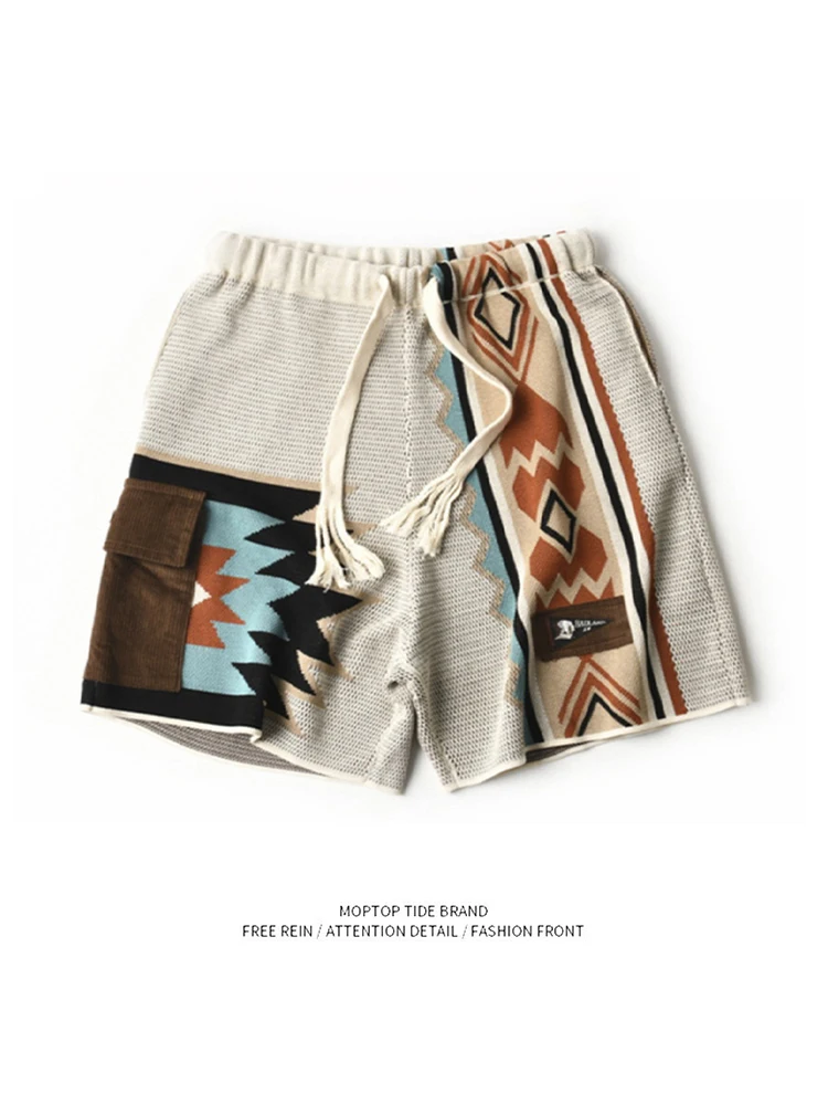 Summer American Retro Navajo Knitted Shorts Men's Color Block Embroidery Geometry Beach Casual Drawstring Five-Quarter Pants
Summer American Retro Navajo Knitted Shorts Men's Color Block Embroidery Geometry Beach Casual Drawstring Five-Quarter Pants