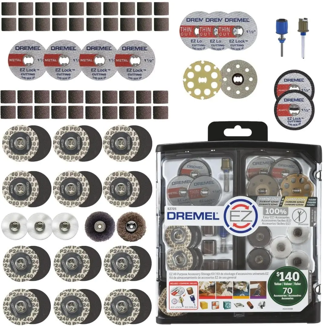 70-Piece Rotary Tool Accessory Set with EZ-Lock for Fast Changes - Ideal for Cutting, Polishing, Sanding
70-Piece Rotary Tool Accessory Set with EZ-Lock for Fast Changes - Ideal for Cutting, Polishing, Sanding