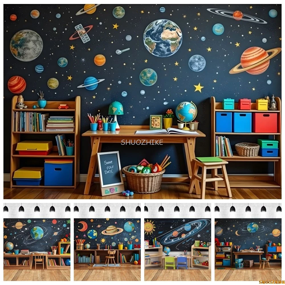 Children Back to School Backdrop Classroom Book Pencil Blackboard Universe Planets Kids Portrait Birthday Party Photo Background
Children Back to School Backdrop Classroom Book Pencil Blackboard Universe Planets Kids Portrait Birthday Party Photo Background