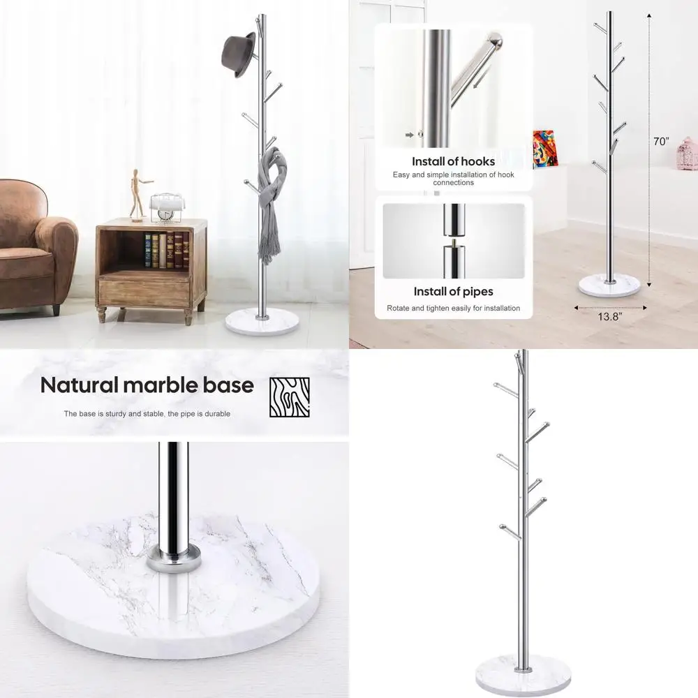 Stainless Steel Freestanding Coat Rack with 8 Hooks, Natural Marble Base, Suitable for Hallway and Bedroom
Stainless Steel Freestanding Coat Rack with 8 Hooks, Natural Marble Base, Suitable for Hallway and Bedroom