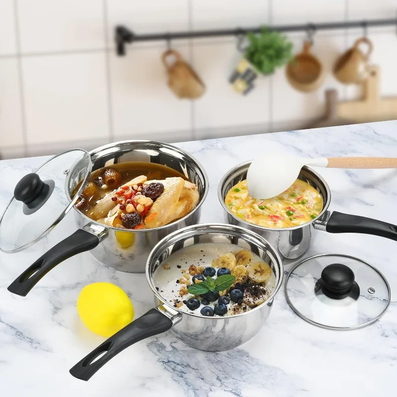 6pcs Stainless Steel Pot Set with Lid - 1QT, 2QT & 3QT Sauce Pans, Triply Bottom Design, Durable & Easy-Clean, Perfect for Home Cooking & Professional Use
6pcs Stainless Steel Pot Set with Lid - 1QT, 2QT & 3QT Sauce Pans, Triply Bottom Design, Durable & Easy-Clean, Perfect for Home Cooking & Professional Use