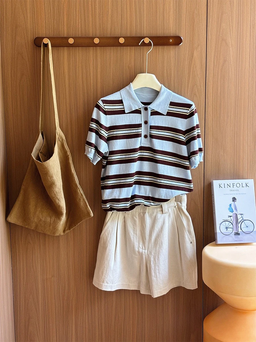 HEIDD Casual Style Short Sleeve Neck Knitted Shirt Striped Color Block Ice Sensation Shoulder Women's Summer Fashion Top
HEIDD Casual Style Short Sleeve Neck Knitted Shirt Striped Color Block Ice Sensation Shoulder Women's Summer Fashion Top