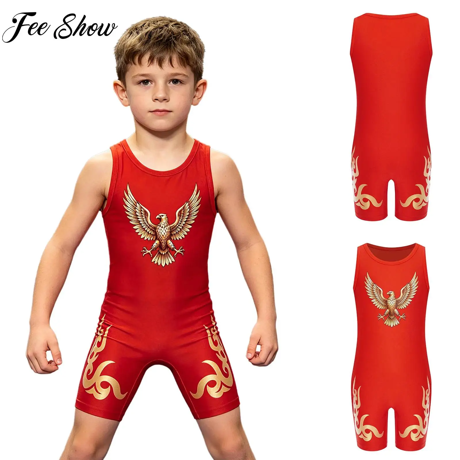 Kids Boys Eagle Printed Wrestling Singlet Sleeveless Thigh Length Jumpsuit Breathable Stretchy for Workout Sports Gymnastics
Kids Boys Eagle Printed Wrestling Singlet Sleeveless Thigh Length Jumpsuit Breathable Stretchy for Workout Sports Gymnastics