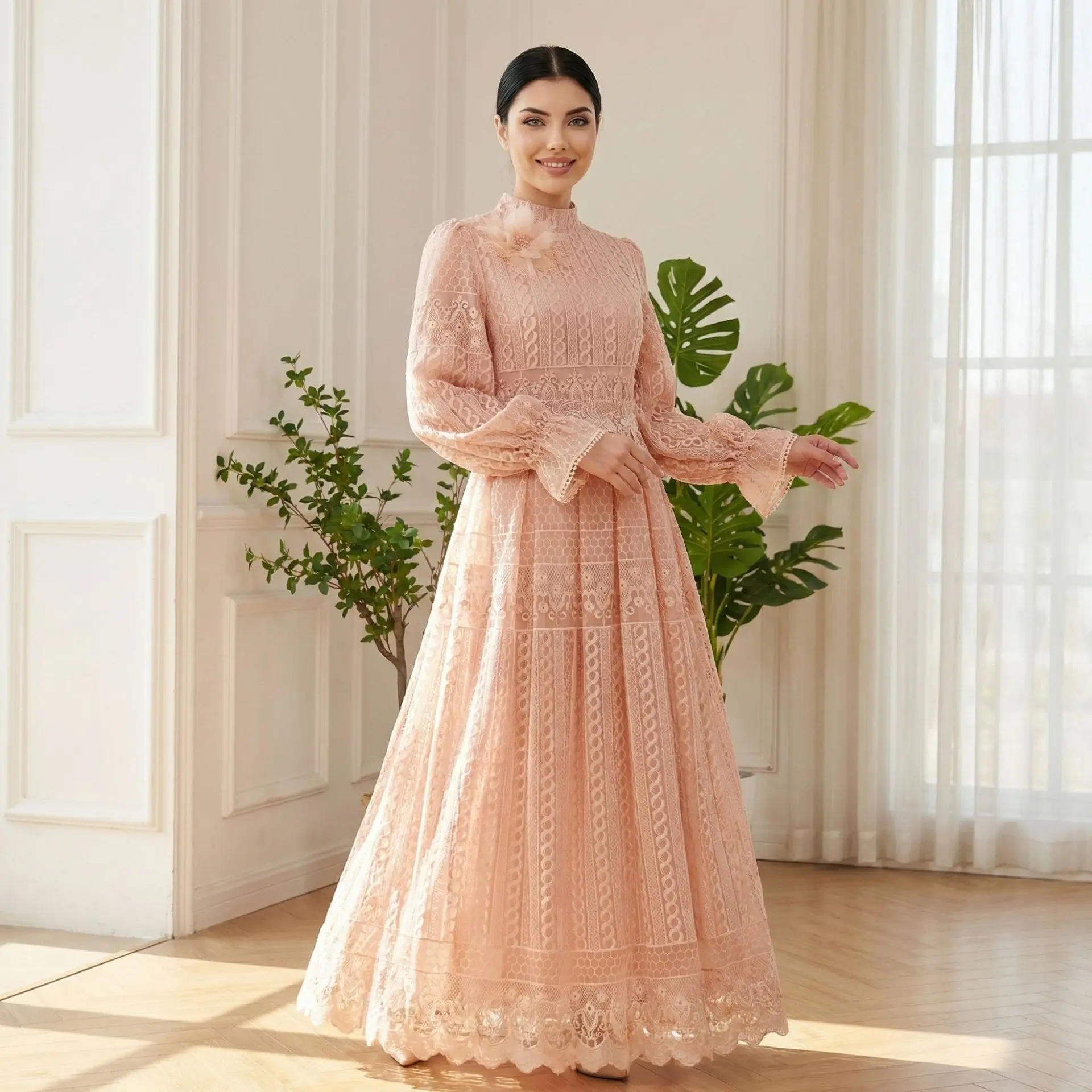 Islamic Modest Lace Maxi Dress Double Layer Abaya Embroidery Elegant Jalabiya for Muslim Women Ramadan Eid Kaftan Femme Vestidos
Islamic Modest Lace Maxi Dress Double Layer Abaya Embroidery Elegant Jalabiya for Muslim Women Ramadan Eid Kaftan Femme Vestidos