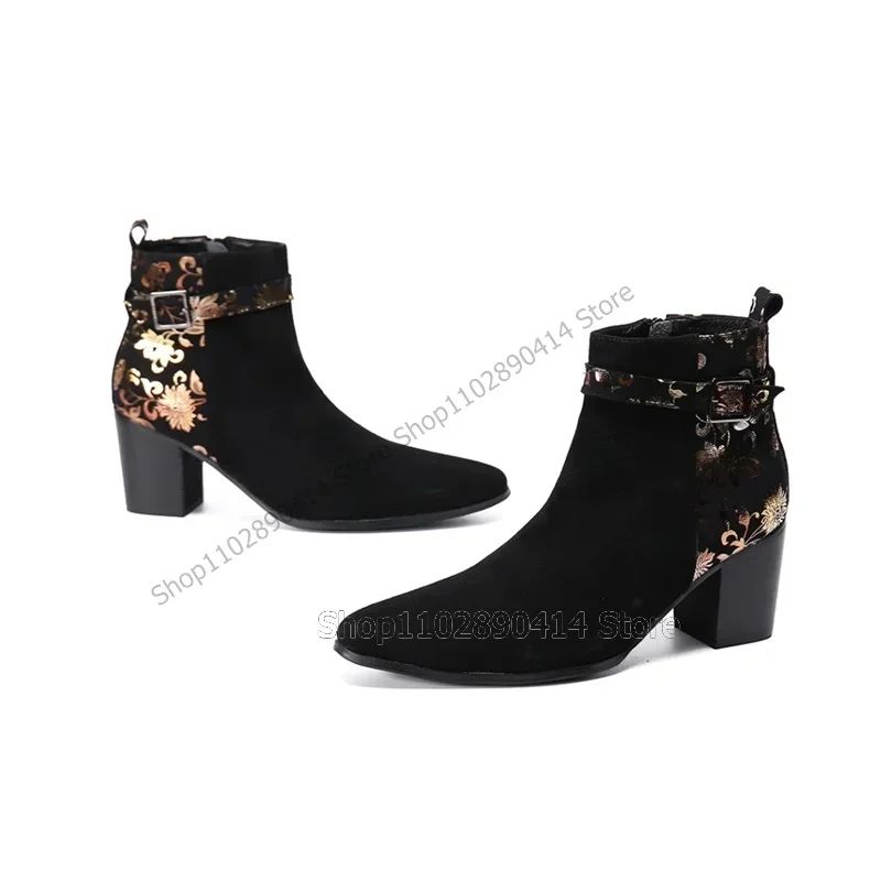 Floral Print Buckle Decor Black Pointed Toe Boots Fashion Side Zipper Men Boots Luxury Handmade Party Banquet Men Casual Shoes 
Floral Print Buckle Decor Black Pointed Toe Boots Fashion Side Zipper Men Boots Luxury Handmade Party Banquet Men Casual Shoes