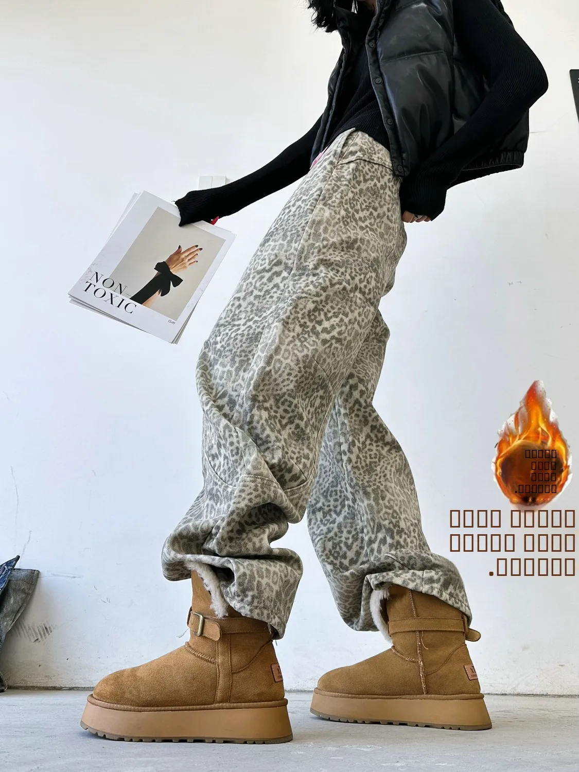 Женские утепленные джинсы с леопардовым принтом, широкими штанинами и высокой талией, винтажные, теплые, модные брюки для зимы
Женские утепленные джинсы с леопардовым принтом, широкими штанинами и высокой талией, винтажные, теплые, модные брюки для зимы