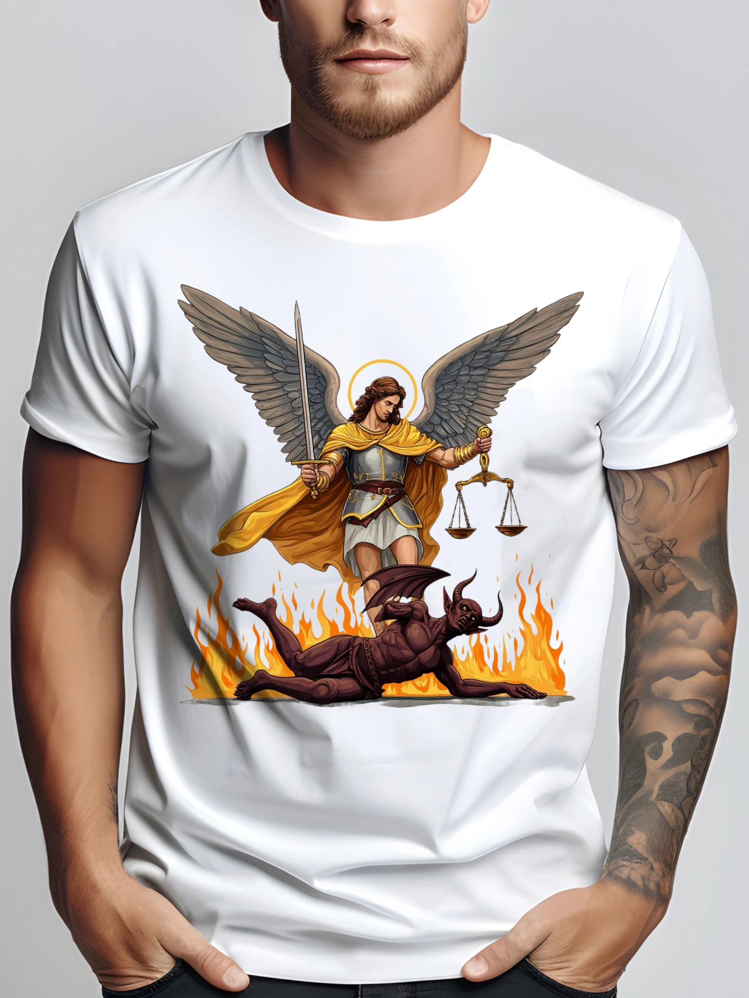 Футболка Saint Michael The Archangel & Devil Battle, 100% хлопок, с круглым вырезом и коротким рукавом, летняя повседневная мужская футболка, уличная одежда
Футболка Saint Michael The Archangel & Devil Battle, 100% хлопок, с круглым вырезом и коротким рукавом, летняя повседневная мужская футболка, уличная одежда