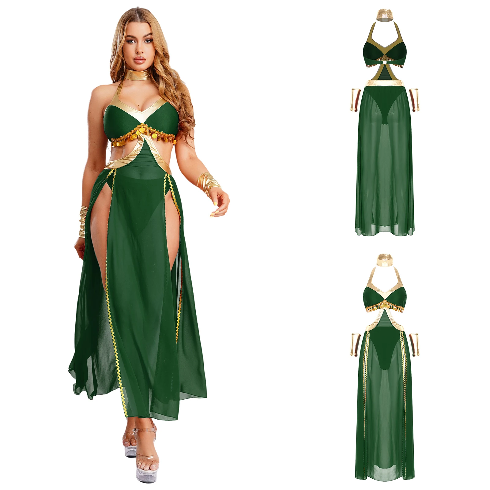 Women Sexy Belly Dance Performance Outfit Sequin Tassel Slit Halter Dress with Briefs And Choker for Exotic Indian Dance Costume
Women Sexy Belly Dance Performance Outfit Sequin Tassel Slit Halter Dress with Briefs And Choker for Exotic Indian Dance Costume