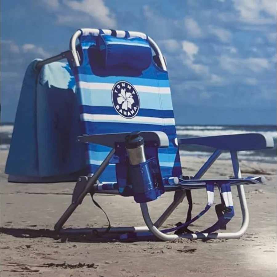 Beach chair with pillow for outdoor use, aluminum frame, morning blue color, 5-position reclining functionality
Beach chair with pillow for outdoor use, aluminum frame, morning blue color, 5-position reclining functionality