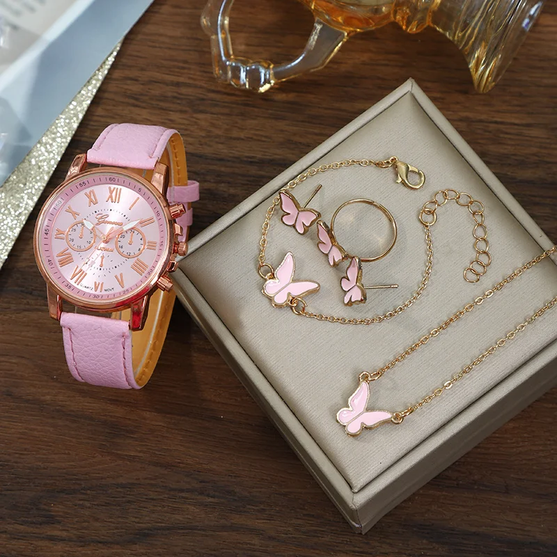6pcs/setLadies Elegant Quartz Watch and Jewelry Set PU Leather Round Dial Women's Watch Set Is The Perfect Gift for Ladies
6pcs/setLadies Elegant Quartz Watch and Jewelry Set PU Leather Round Dial Women's Watch Set Is The Perfect Gift for Ladies