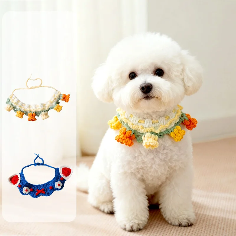 Handmade Knitted Pet Collar with Flower Designs Decoration Scarf Cute Crochet Necklace Pet accessories for Small Dogs and Cats
Handmade Knitted Pet Collar with Flower Designs Decoration Scarf Cute Crochet Necklace Pet accessories for Small Dogs and Cats