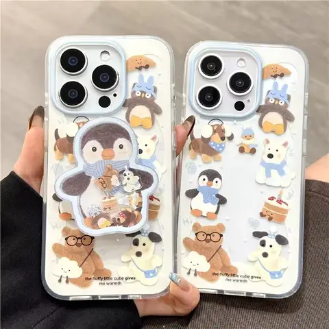แฟชั่นน่ารักเพนกวินลูกสุนัขหมีนุ่มสําหรับiPhone XS MAX SE 14 13 15 12 11 16 Pro Max 7 6 8 6S Plus XR X