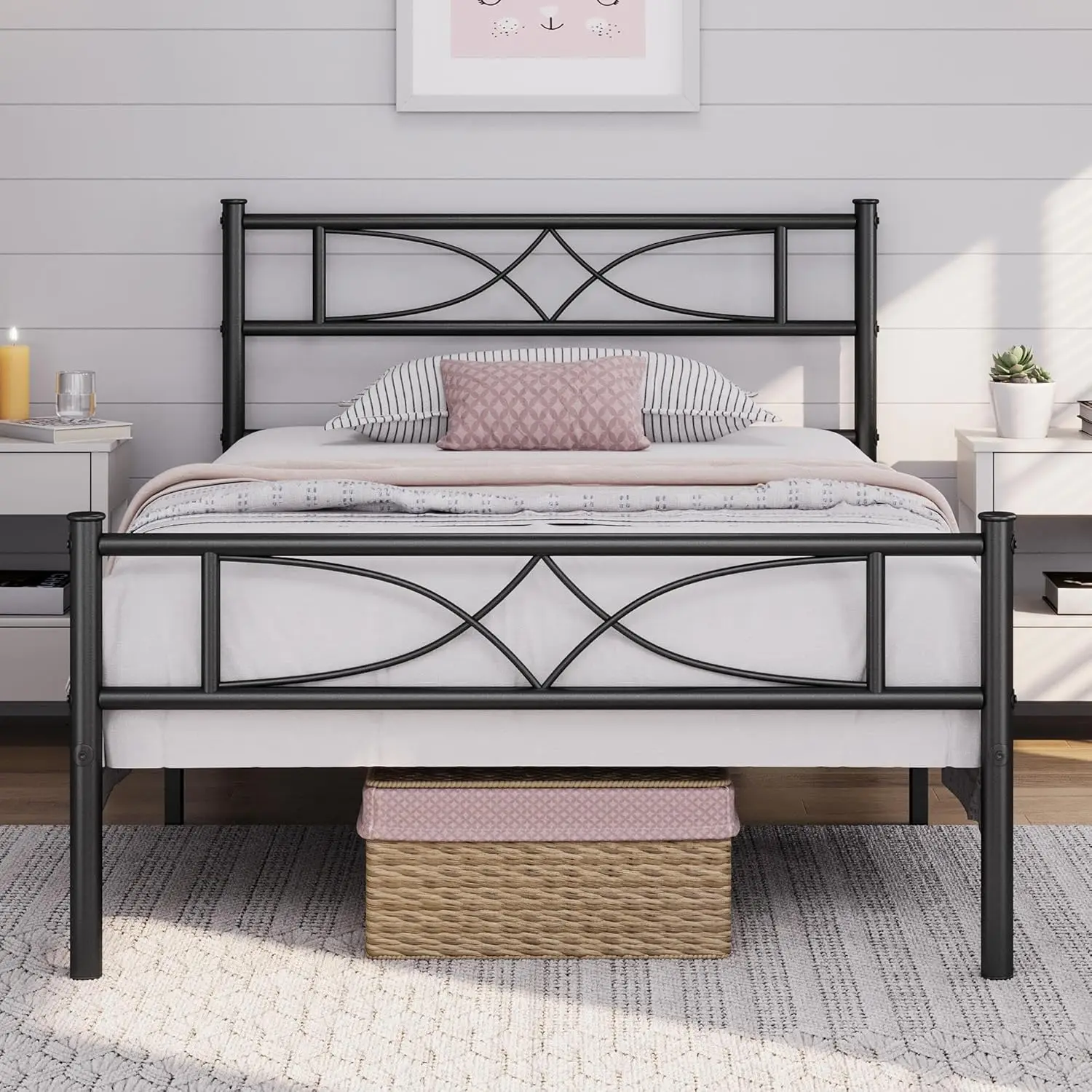 Twin Size Metal Platform Bed with Curved Headboard, No Box Spring Needed, Heavy Duty, Easy Assembly, Black
Twin Size Metal Platform Bed with Curved Headboard, No Box Spring Needed, Heavy Duty, Easy Assembly, Black