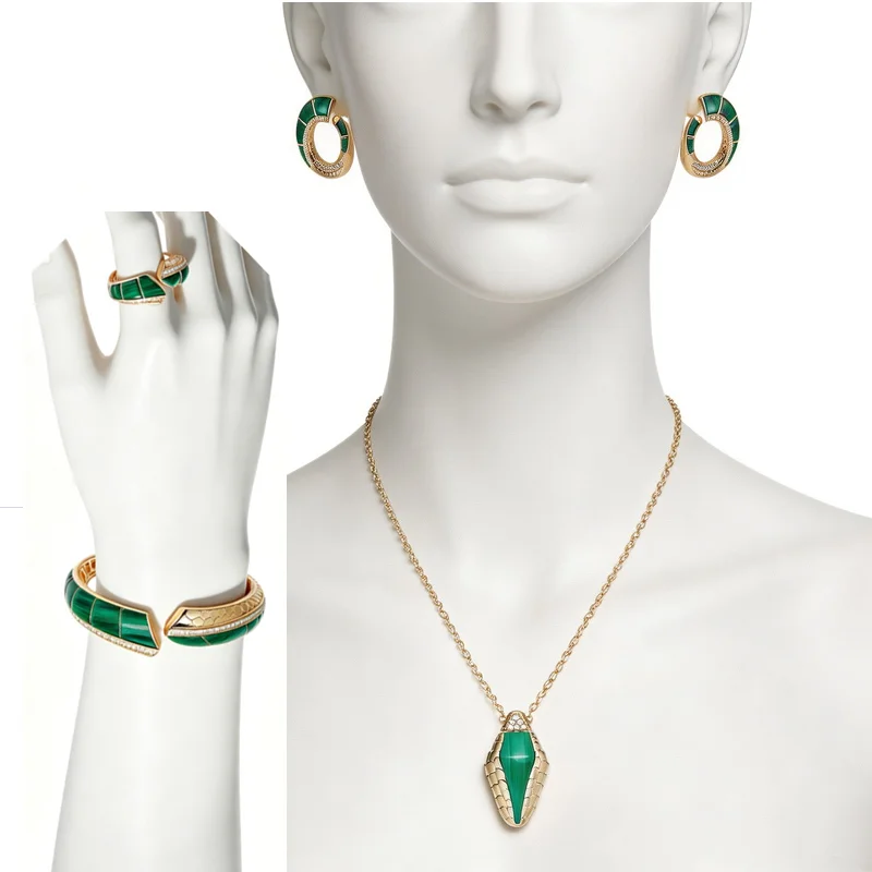 Luxury Serpent Snake Style Malachite Zircon Jewelry Set Plated Gold Color Necklace Pendant Bracelet Ring Earrings Set For Women
Luxury Serpent Snake Style Malachite Zircon Jewelry Set Plated Gold Color Necklace Pendant Bracelet Ring Earrings Set For Women