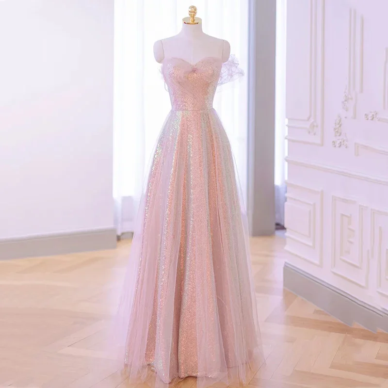 Customized Evening Dress Pink Sequins Tulle Off the Shoulder Floor Length A-Line Lace Up Plus Size Women party Formal Gown XE063
Customized Evening Dress Pink Sequins Tulle Off the Shoulder Floor Length A-Line Lace Up Plus Size Women party Formal Gown XE063