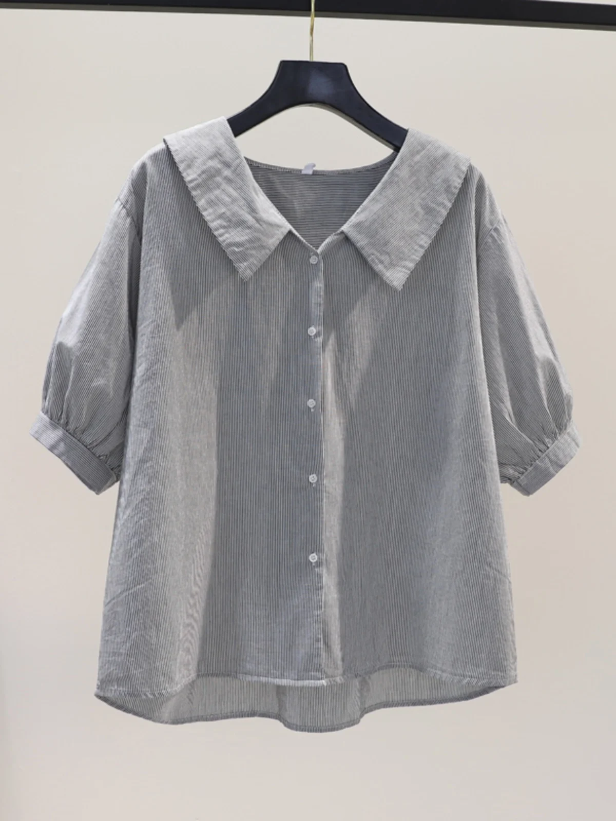 Loose Cotton Linen Striped Doll Collar Women's irt Summer Brand Tag Cut Label Korean Sle Straight Cut Print Lantern Sve
Loose Cotton Linen Striped Doll Collar Women's irt Summer Brand Tag Cut Label Korean Sle Straight Cut Print Lantern Sve