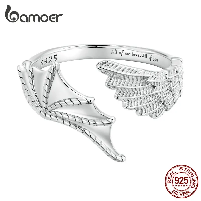 Bamoer 925 Sterling Silver Angel and Demon Wing Opening Ring Lover Adjustable Ring for Women Couple Fine Jewelry BSR376
Bamoer 925 Sterling Silver Angel and Demon Wing Opening Ring Lover Adjustable Ring for Women Couple Fine Jewelry BSR376