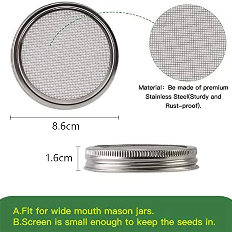 【Off-Shelf】8X Sprouting Lid, Jar Germination Kit Accessories,Stainless Steel Sprouting Jar Lid, Sprouting Kit For 86MM Mouth Jar
【Off-Shelf】8X Sprouting Lid, Jar Germination Kit Accessories,Stainless Steel Sprouting Jar Lid, Sprouting Kit For 86MM Mouth Jar
