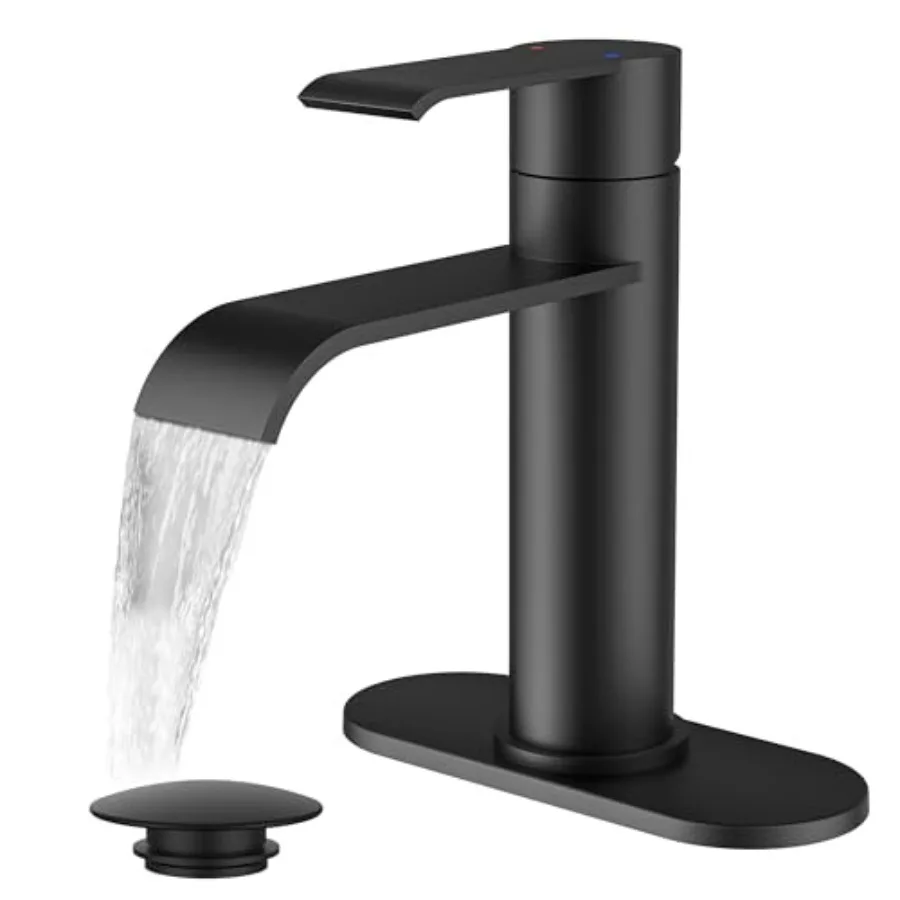 RV lavatory restroom faucet: matte black single-hole waterfall bathroom faucet with 3-hole adapter deck plate pop-up drain and
RV lavatory restroom faucet: matte black single-hole waterfall bathroom faucet with 3-hole adapter deck plate pop-up drain and