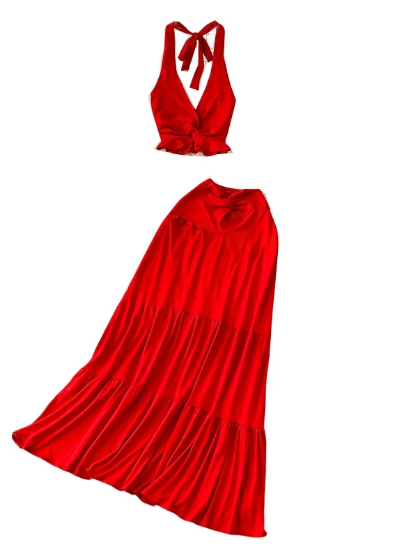 Beach Vaion Sle Sexy Ruffle Tie Ne Vest Two Piece Set High Waist Slimming f Skirt V Ne Summer Faion Ensemble
Beach Vaion Sle Sexy Ruffle Tie Ne Vest Two Piece Set High Waist Slimming f Skirt V Ne Summer Faion Ensemble