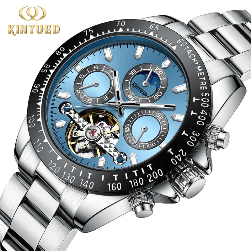 KINYUED Brand Luxury Automatic Mechanical Watch for Men Stainless Steel Tourbillon Wristwatch Mens Waterproof Date Week Watches
KINYUED Brand Luxury Automatic Mechanical Watch for Men Stainless Steel Tourbillon Wristwatch Mens Waterproof Date Week Watches