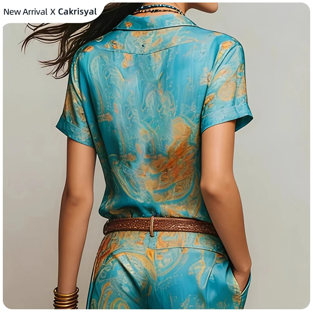 Women's Boho Paisley Printed Two Piece Outfit Satin Lapel Short Sleeve Button Down Shirt High Waist Wide Leg Pants Matching Set
Women's Boho Paisley Printed Two Piece Outfit Satin Lapel Short Sleeve Button Down Shirt High Waist Wide Leg Pants Matching Set