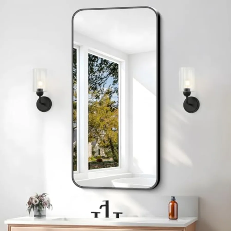 Bathroom mirror, 20x40 inch black rectangle frame, wall-mounted vanity mirror with rounded corners, for bedroom, living room, o
Bathroom mirror, 20x40 inch black rectangle frame, wall-mounted vanity mirror with rounded corners, for bedroom, living room, o