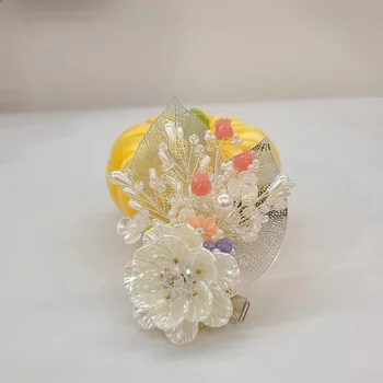 한국 한복 머리핀 핸드메이드 비즈 헤어 액세서리, 신부 웨딩 사이드 클립, 성능 머리장식