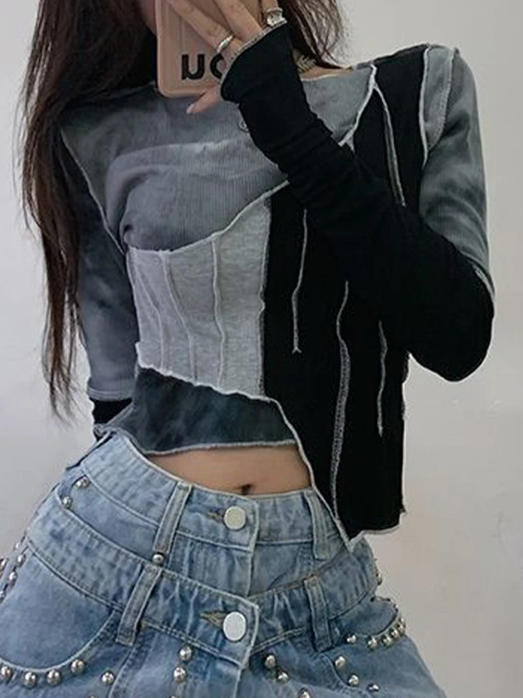 Irregular Patchwork Tie-dye T-shirt Women Spring Long Sleeve O Neck Crop Top American Retro Korean Fashion Slim Y2k Streetwear
Irregular Patchwork Tie-dye T-shirt Women Spring Long Sleeve O Neck Crop Top American Retro Korean Fashion Slim Y2k Streetwear