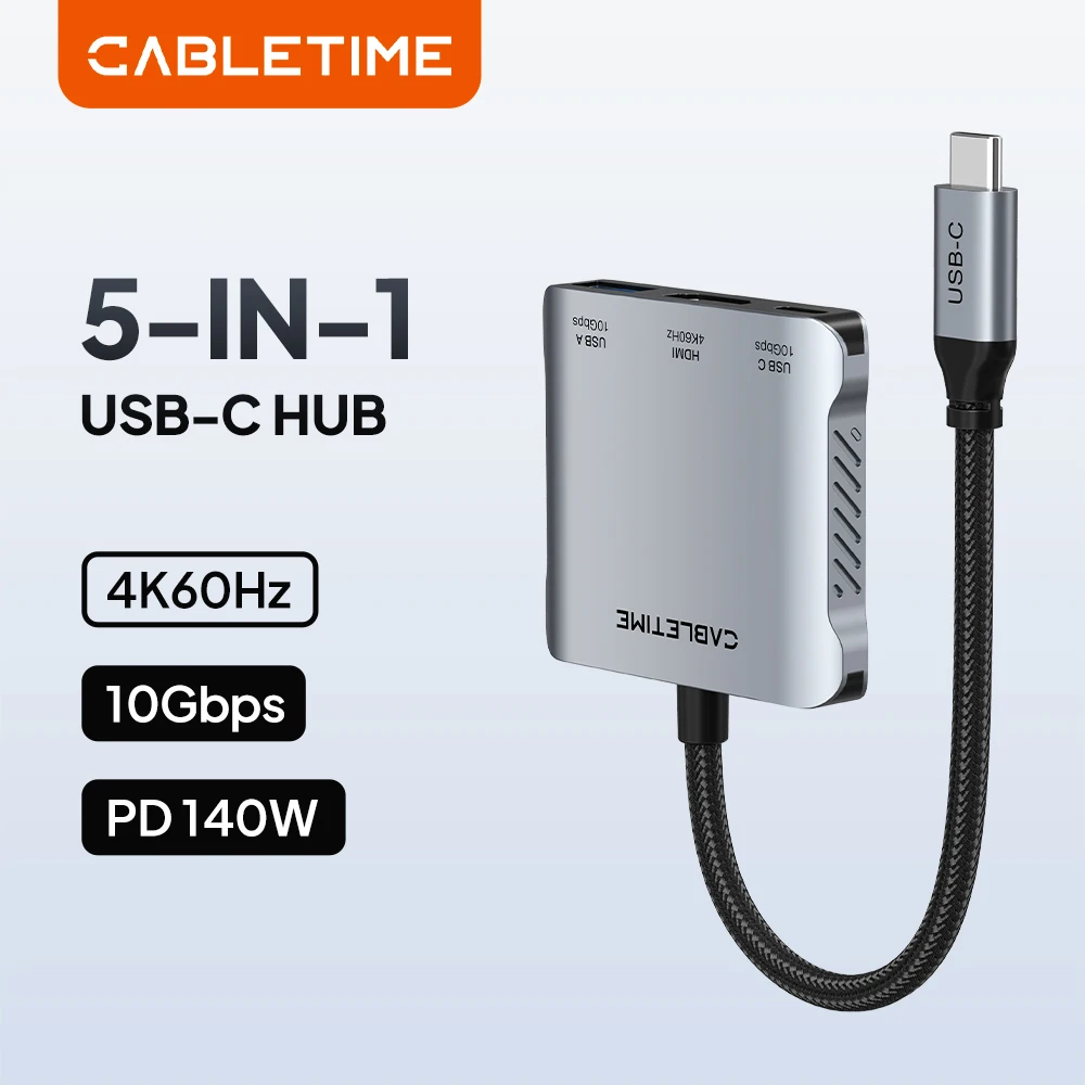 CABLETIME 5 in 1 USB C HUB 4K 60Hz Type C hub Dual HDMI Adapter USB C 3.2 PD140W Docking station for Laptop Macbook Pro Air
CABLETIME 5 in 1 USB C HUB 4K 60Hz Type C hub Dual HDMI Adapter USB C 3.2 PD140W Docking station for Laptop Macbook Pro Air