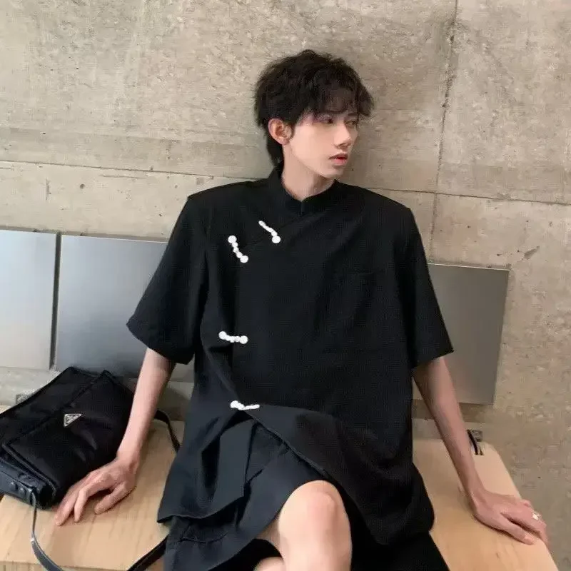 Chinese Style Black White Disc Button Irregular Short Sleeve Tang Suit Blouse Man Summer Fashion Casual Shirt Kung Fu Uniform
Chinese Style Black White Disc Button Irregular Short Sleeve Tang Suit Blouse Man Summer Fashion Casual Shirt Kung Fu Uniform