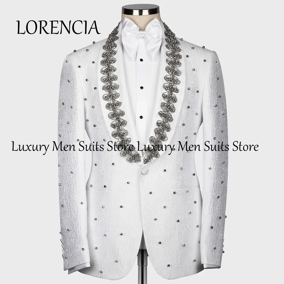 Customized Metal Embellished Men Suits Notched Lapel Groom Tuxedos Wedding Prom Blazers Pants Outfit Terno Masculino Completo
Customized Metal Embellished Men Suits Notched Lapel Groom Tuxedos Wedding Prom Blazers Pants Outfit Terno Masculino Completo
