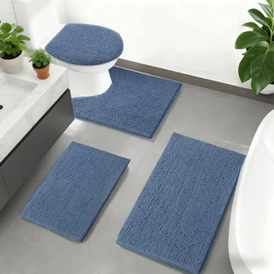 Blue Bathroom Rugs Sets 4 Pcs with Toilet Lid Cover, Non Slip Bathroom Mats Extra Soft Chenille Bath Rugs Absorbent Shaggy Rugs
Blue Bathroom Rugs Sets 4 Pcs with Toilet Lid Cover, Non Slip Bathroom Mats Extra Soft Chenille Bath Rugs Absorbent Shaggy Rugs