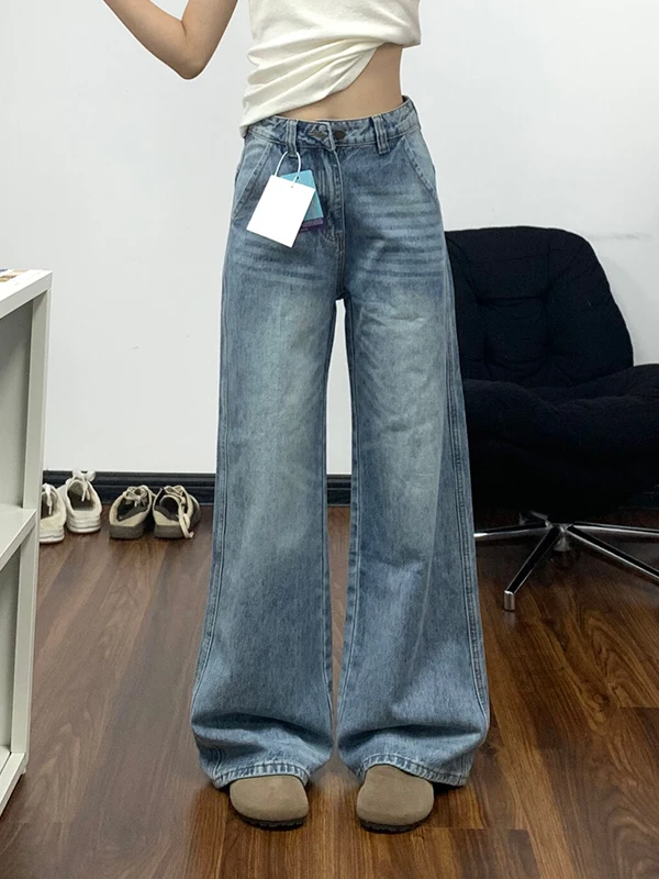 Retro American Distressed Denim Jeans High Waist Slimming Wide Leg Straight Floor-Length Trousers for Women Autumn
Retro American Distressed Denim Jeans High Waist Slimming Wide Leg Straight Floor-Length Trousers for Women Autumn