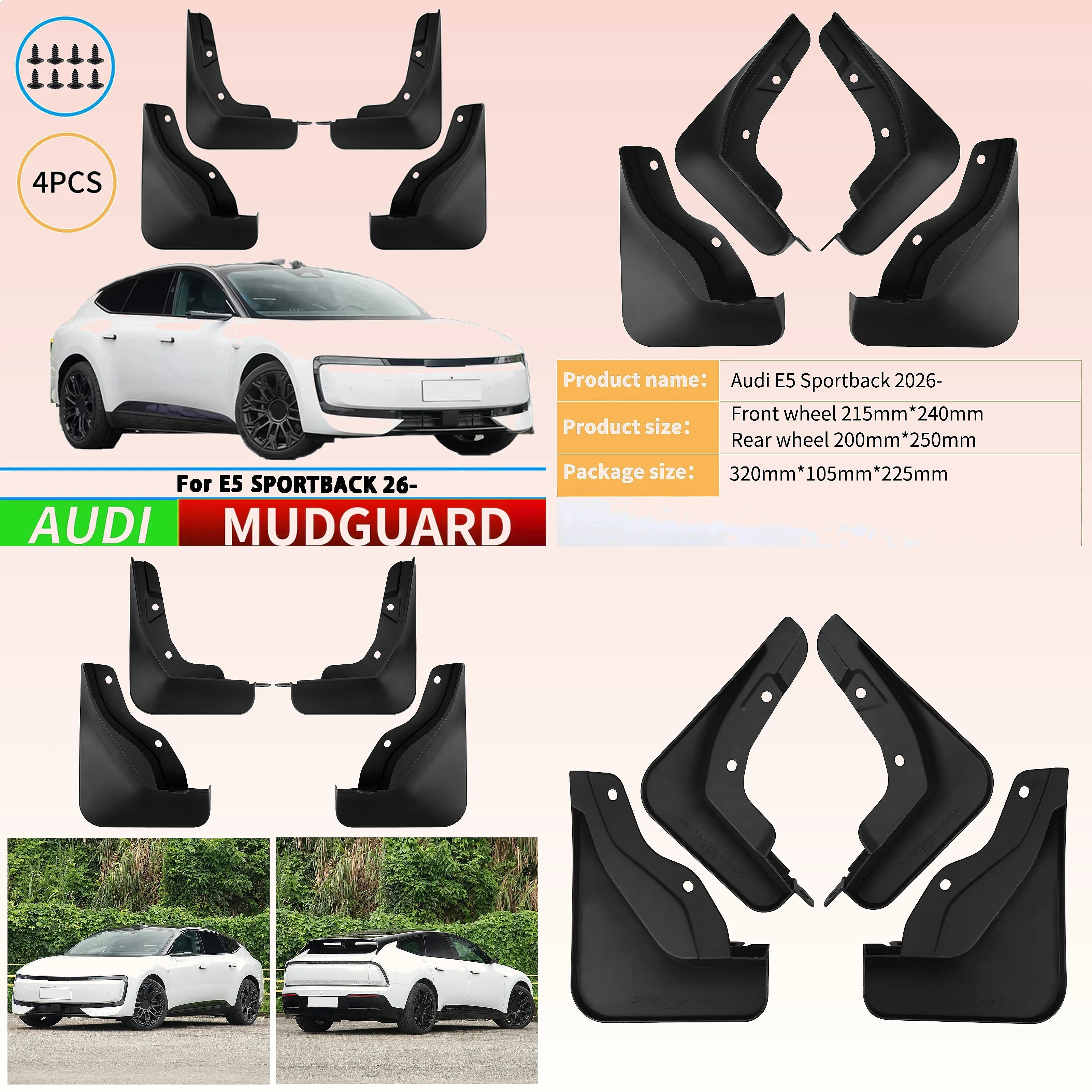 Suitable for Audi E5 Sportback 2026 Front Rear Mudguards Splash Guards Car Accessories
Suitable for Audi E5 Sportback 2026 Front Rear Mudguards Splash Guards Car Accessories