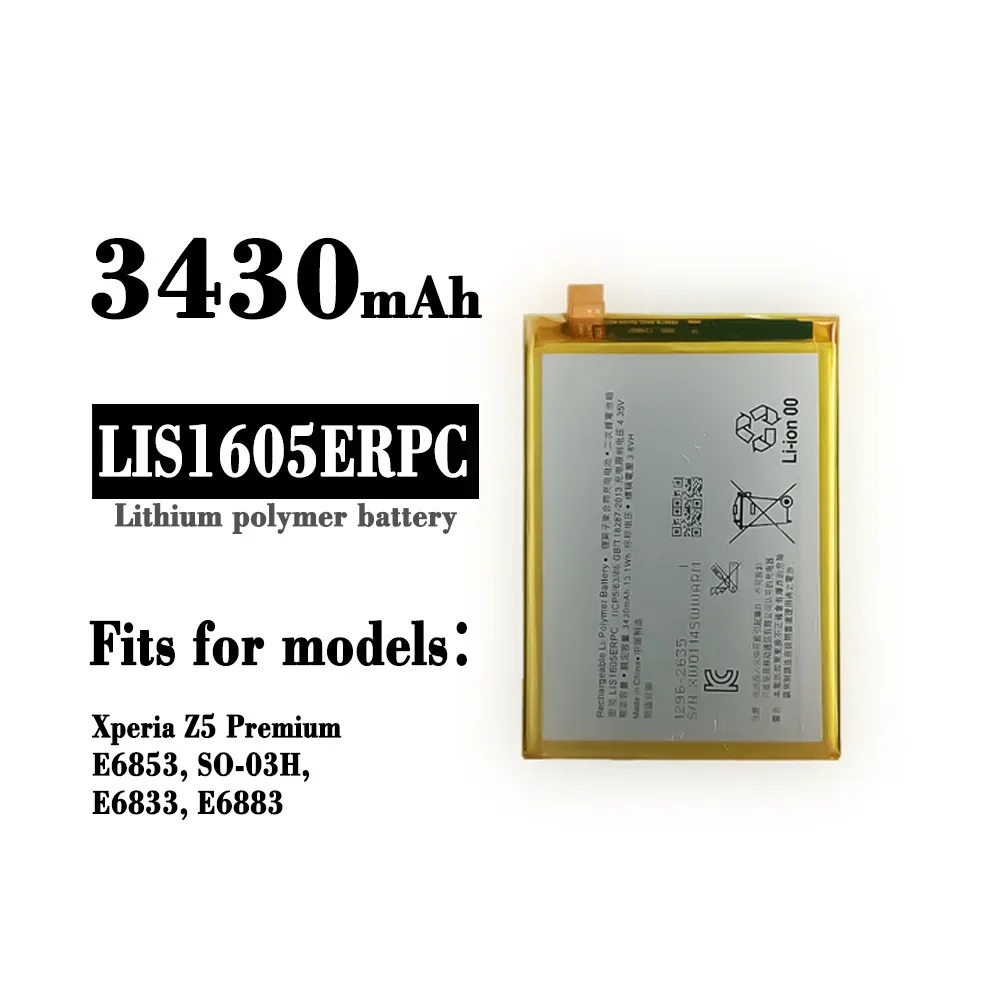 Mobile Phone Replacement Battery For SONY Xperia Z5 Premium Z5P E6853 LIS1605ERPC 3430mAh Built-in Batteries +Tools
Mobile Phone Replacement Battery For SONY Xperia Z5 Premium Z5P E6853 LIS1605ERPC 3430mAh Built-in Batteries +Tools